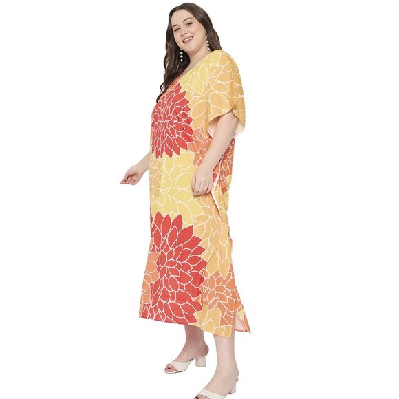 Gypsie Blu Floral Printed Plus Size Caftan Dress Summer Beach Cover Up Dresses - Picture 5 of 8